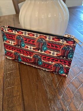 Southwestern Printed Zip Wallet - Turquoise & Orange